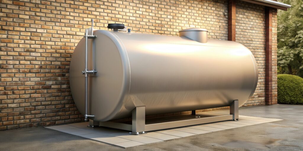 Ein Öltank hinter einem großen Betrieb